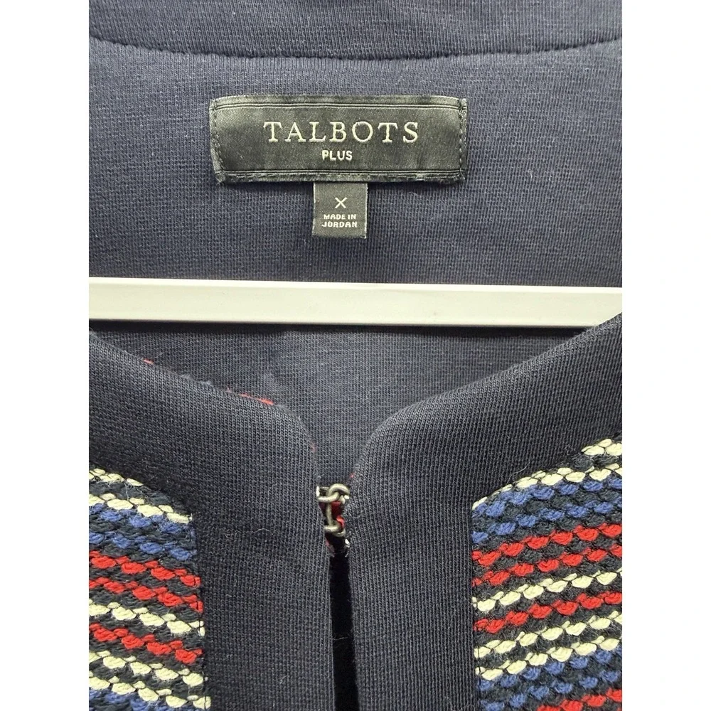Talbots Plus Size X Blue Red Stripe‎ Tweed Enameled Pocket Buttons Hook & Eye